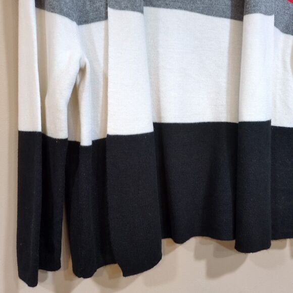 Liz Claiborne Womens M Color Block 3/4 Sleeve Open Cardigan Red White Black Gray - Picture 3 of 8